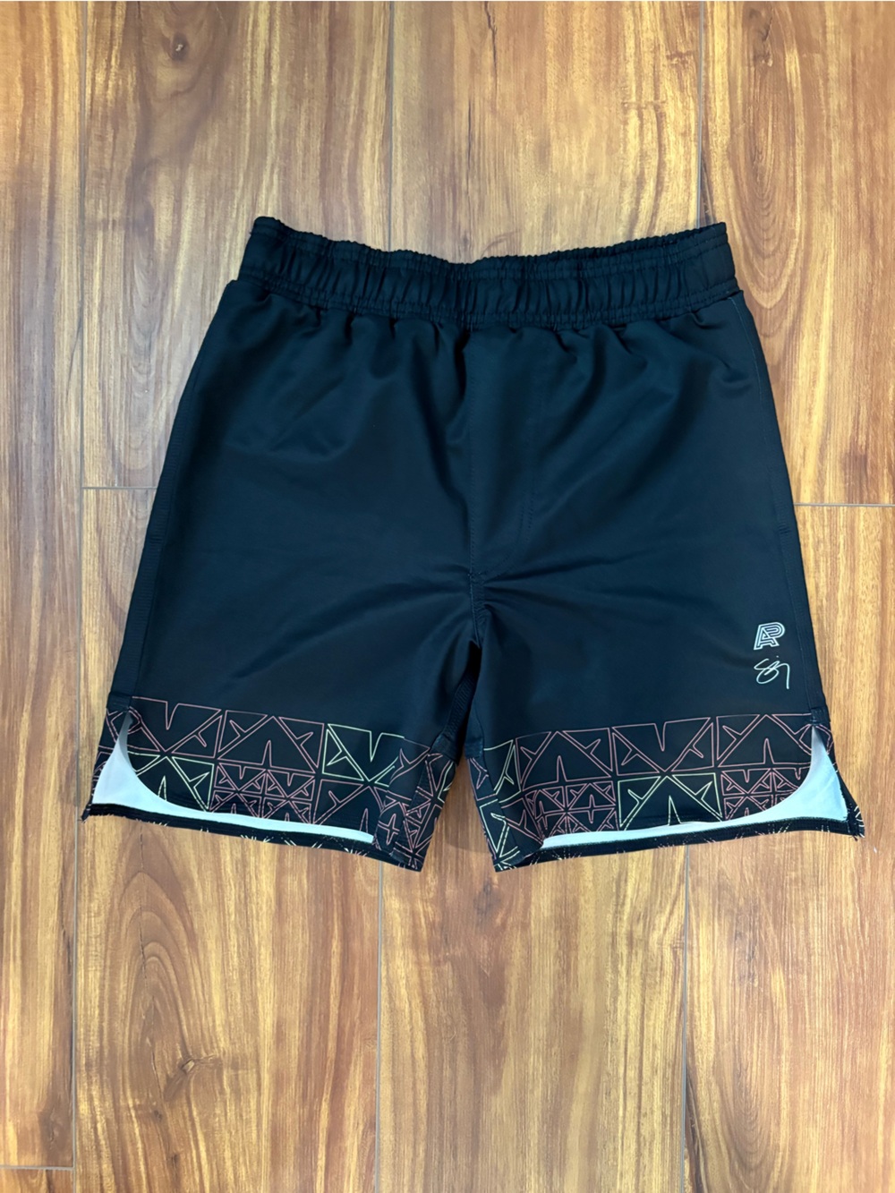 Men's Athletic Black Performance Shorts with Geometric Trim